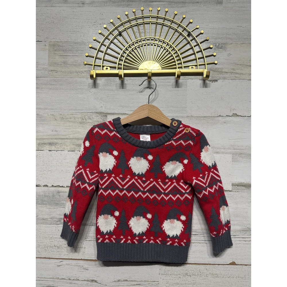 Holiday Time Gnome Christmas Sweater Boys 2T Red Fair Isle EUC